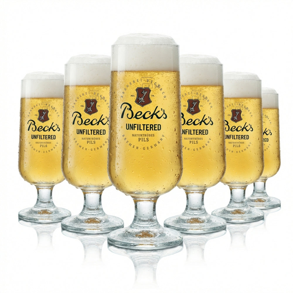 6x Beck's Beer Glass 0.5l Trophy Beer Glasses "Unfiltered" Edition new