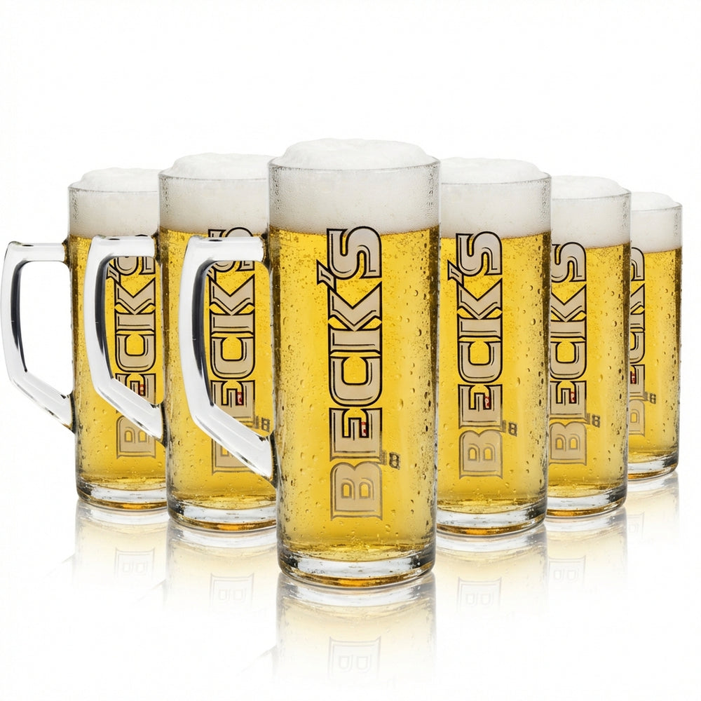 6x Beck's beer glass mug 0.5l Reno Borgonovo Seidel handle glasses Humpem mugs