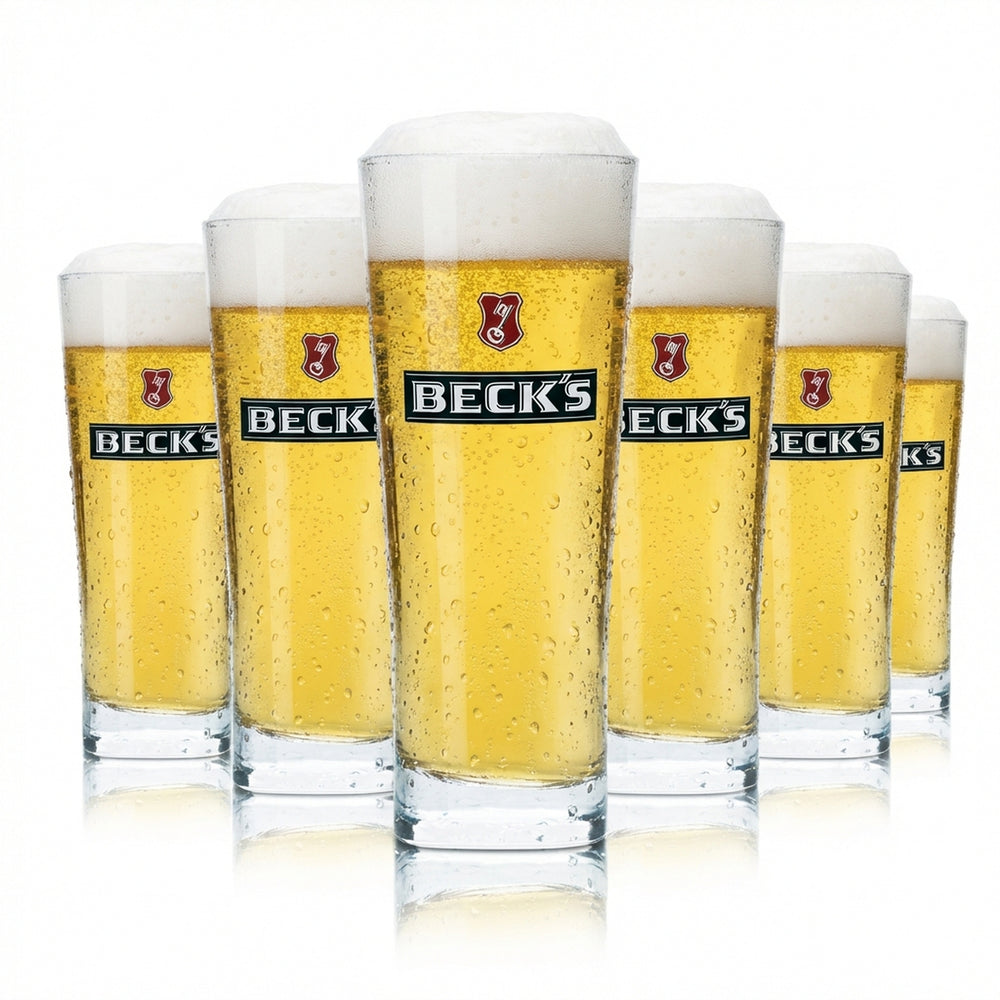 6x Becks Glass 0.4l Contour Henry Beer Mug Trophy Glasses Calibrated Gastro Beer