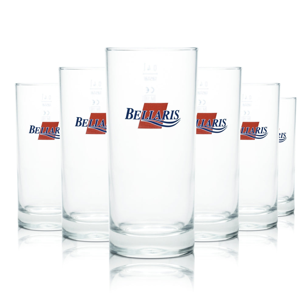6x Bellaris Glass 0.4l Mineral Water Cups Glasses Sparkling Juice Soda Calibrated
