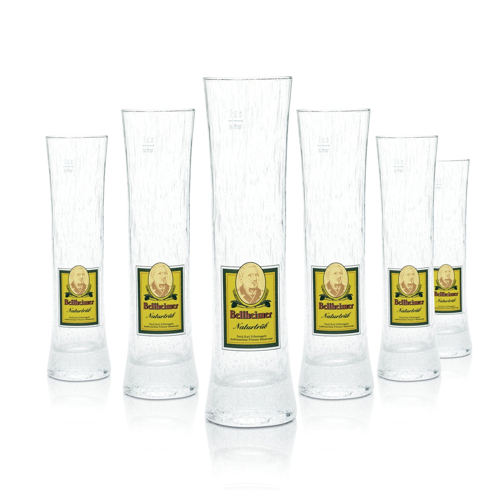 6x Bellheimer glass 0.3l beer trophy pilsner glass, naturally cloudy, frosted ice glasses, brewery