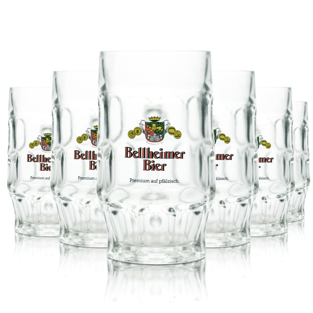 6x Bellheimer glass 0.5l premium beer mug Palatinate brewery tankard Seidel glasses