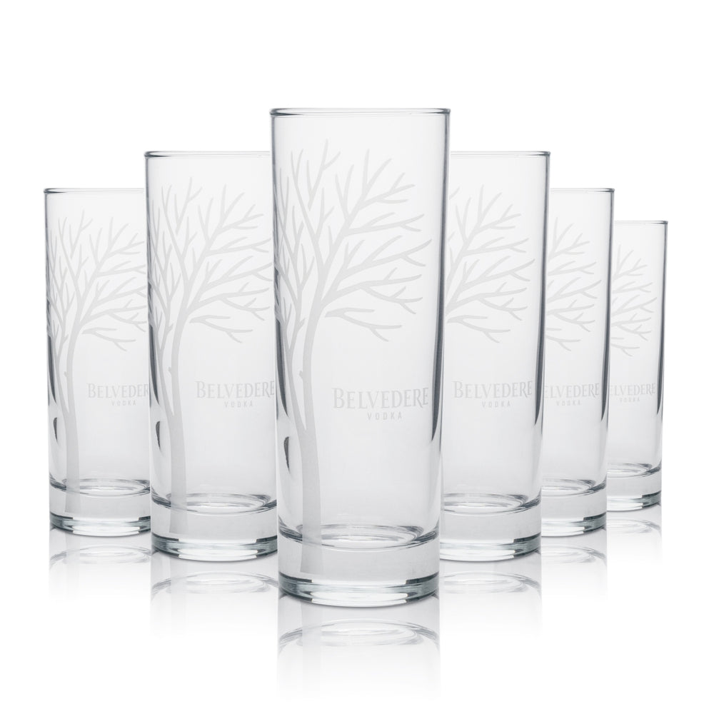 6x Belvedere Glass 0.3l Highball Long Drink Glass Set Cocktails Premium Vodka