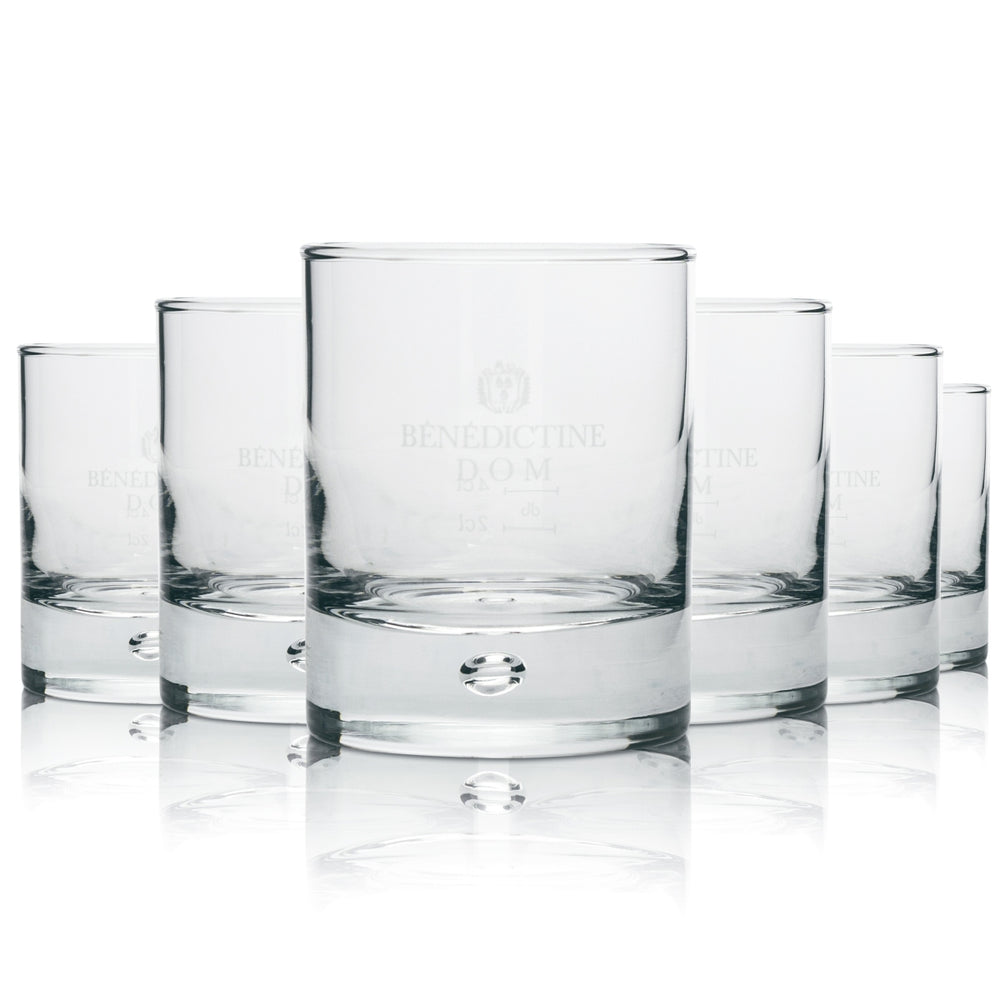 6x Benedictine whiskey tumbler glasses with bubble in the base