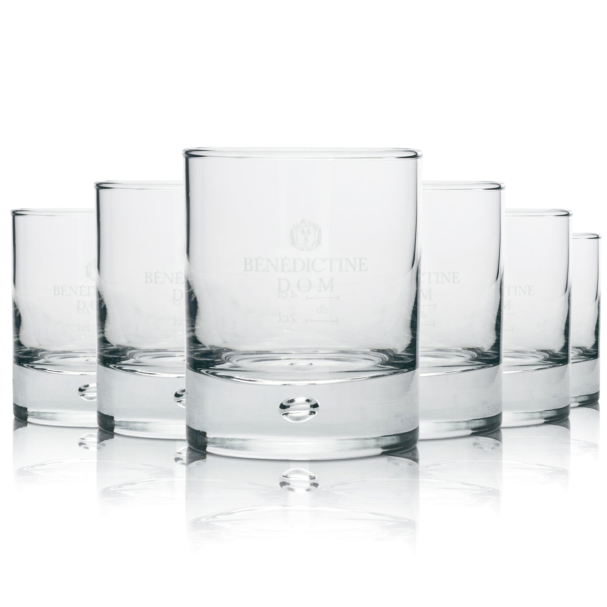 6x Benedictine whiskey tumbler glasses with bubble in the base