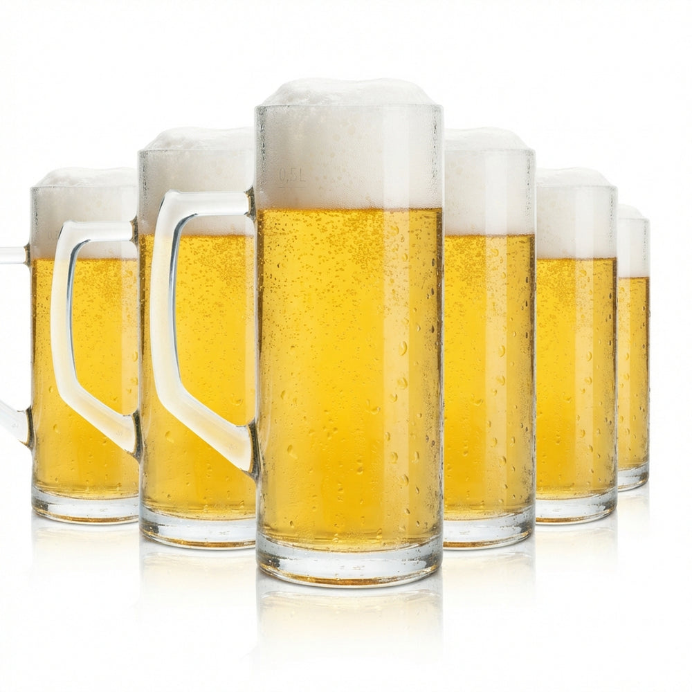 6x beer mug 0.5l glass Seidel "Reno" Borgonovo brand glasses with handle tankard