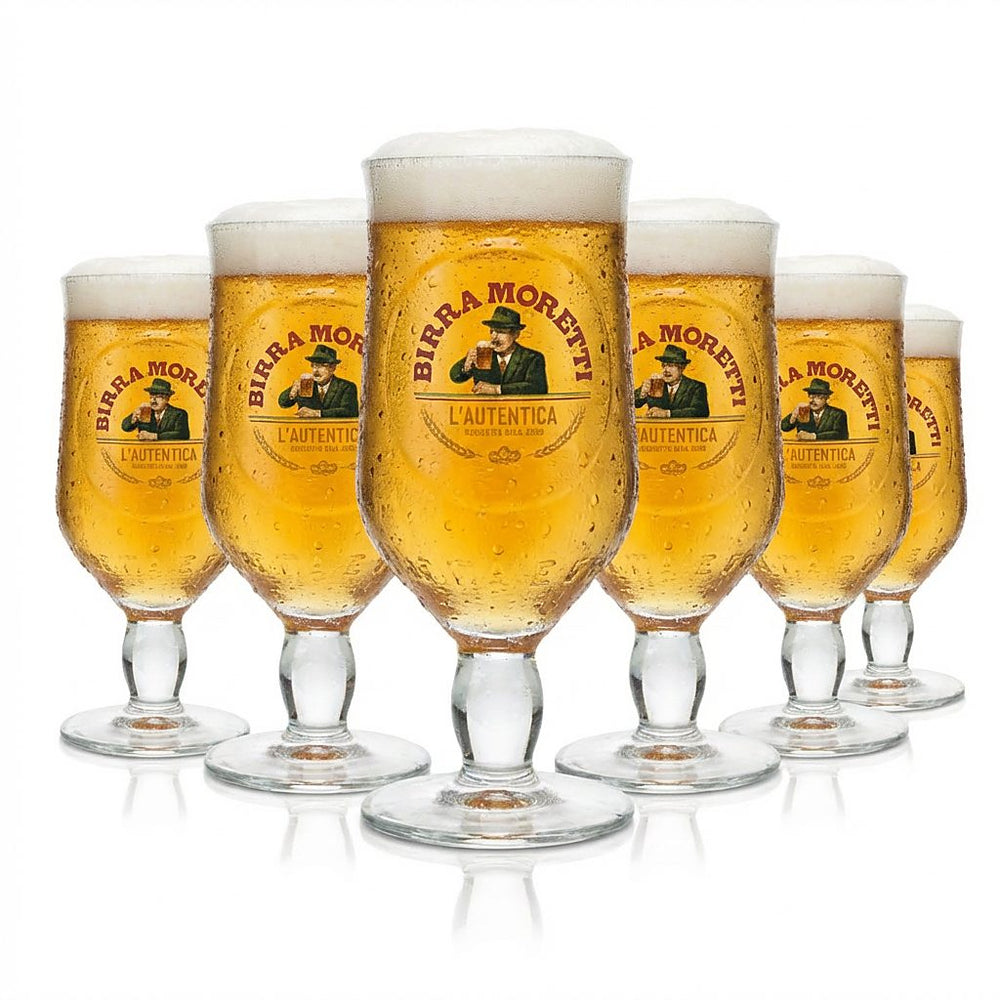6x Birra Moretti Gas 0.25l trophy glasses Ricetta Dal 1859 beer tulip Pils Italy