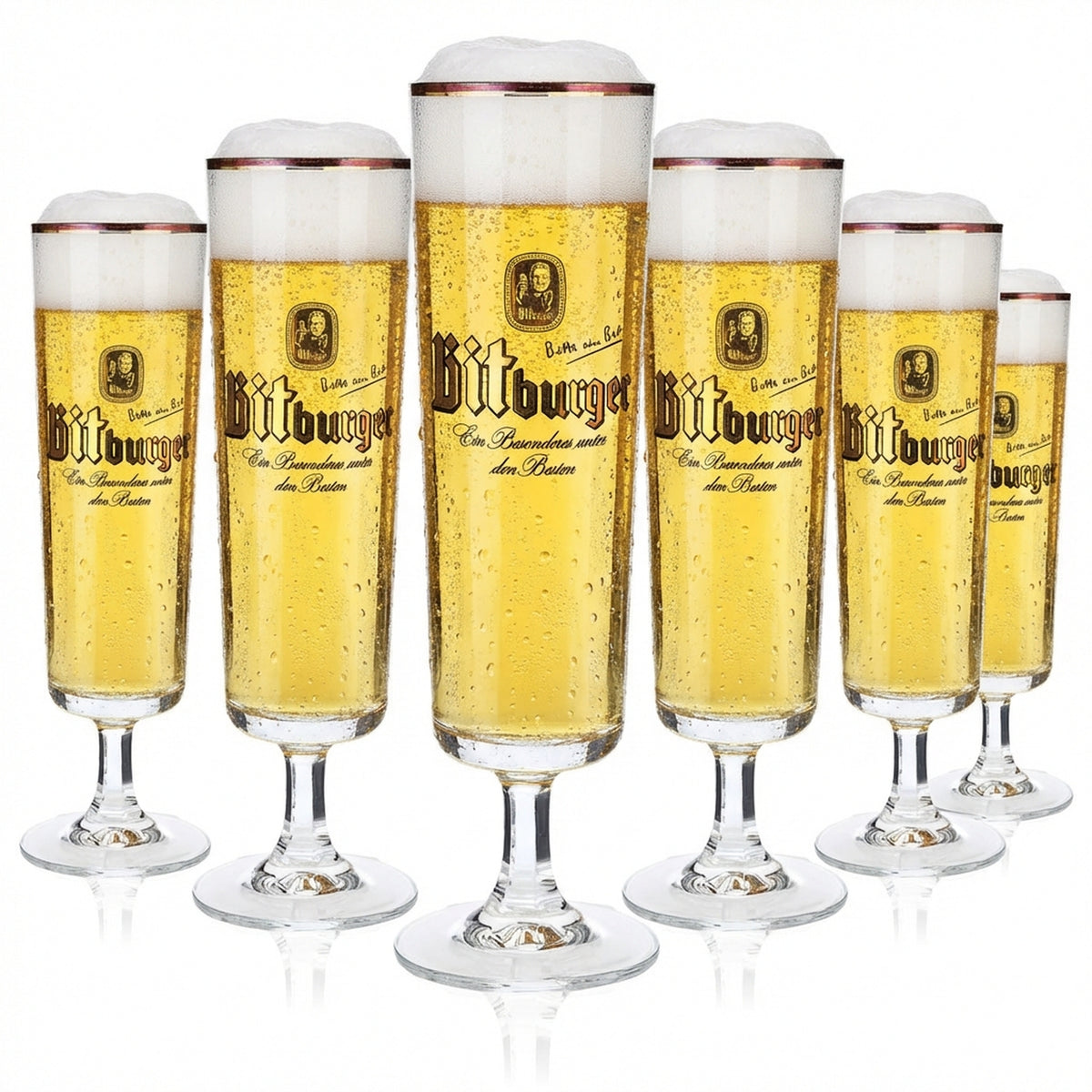 6x Bitburger Beer Glasses Exclusive Tulip Glass 0.3 Gold Rim