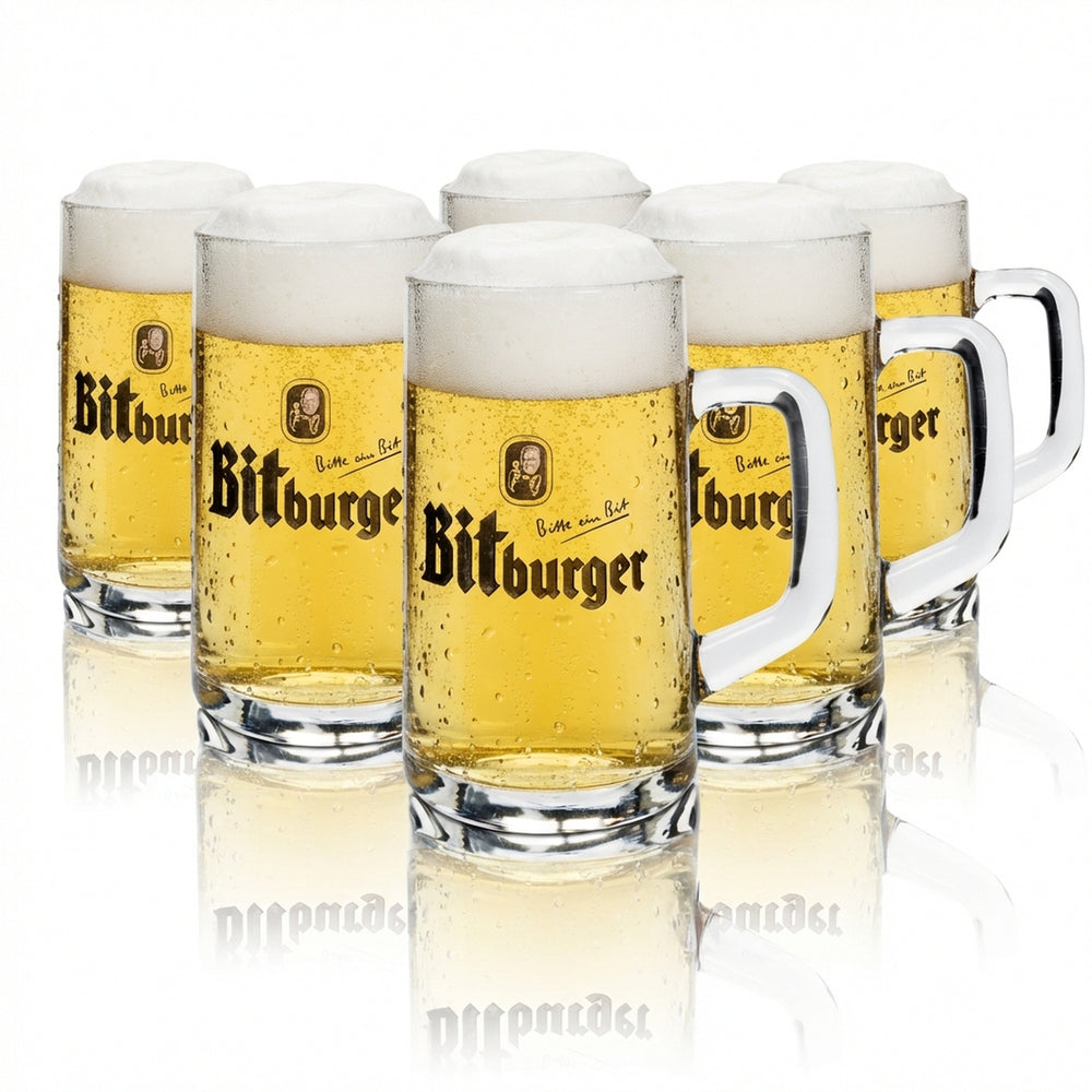 6x Bitburger beer glass tankards 0.3l mug Rastal