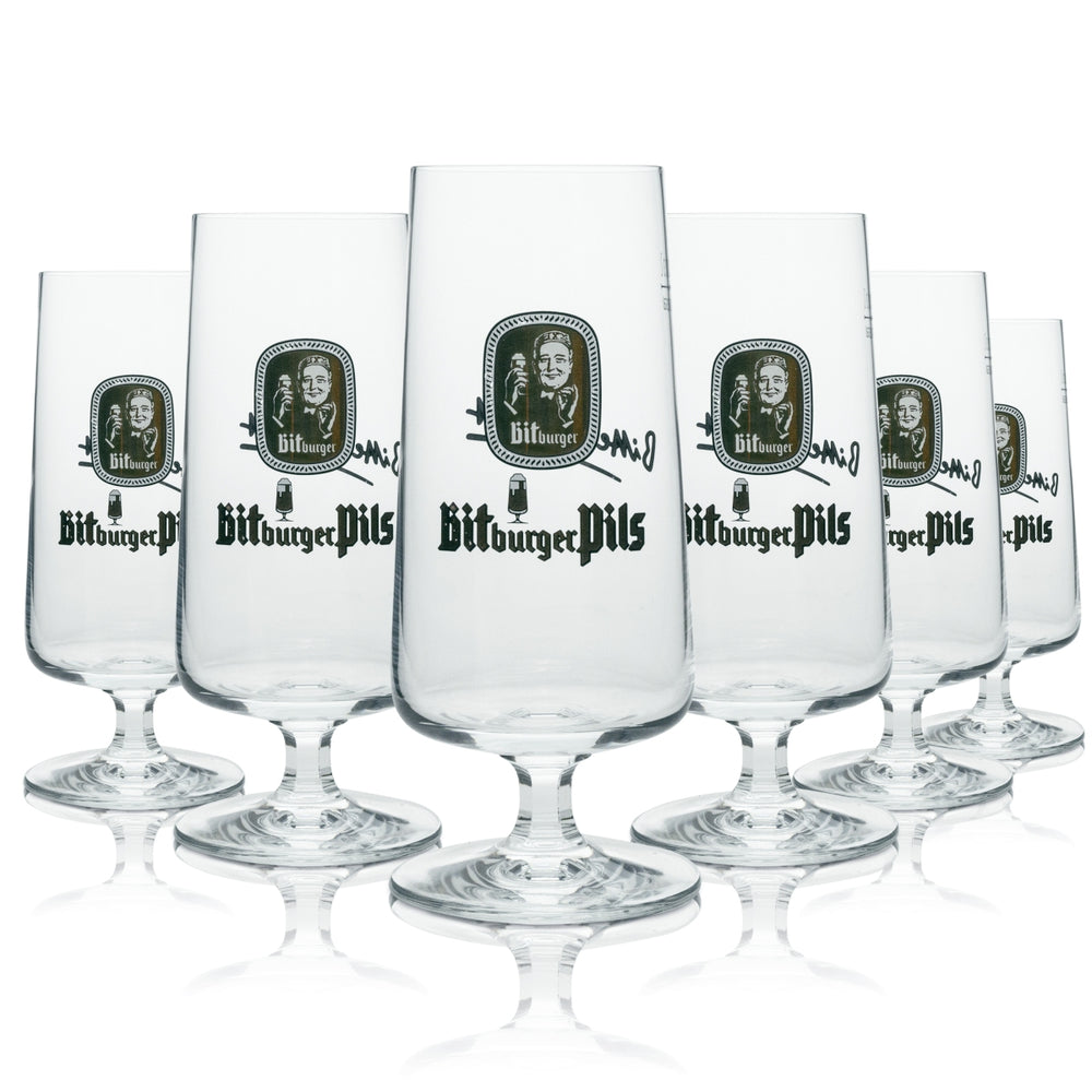 6 Bitburger "Bitte ein Bit" Pils Glasses (Rastal), 300 ml