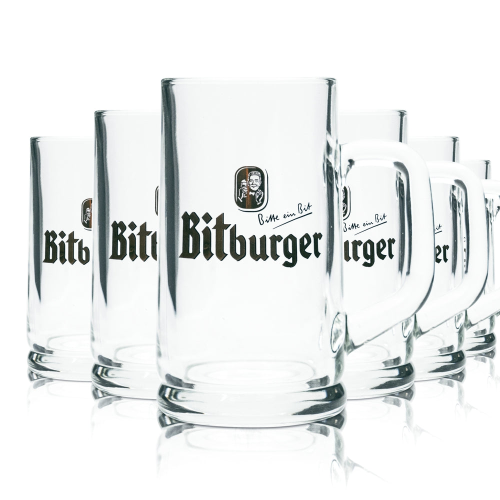 6x Bitburger glass 0.25l beer mug Humpen Seidel Pils glasses, calibrated, catering bar