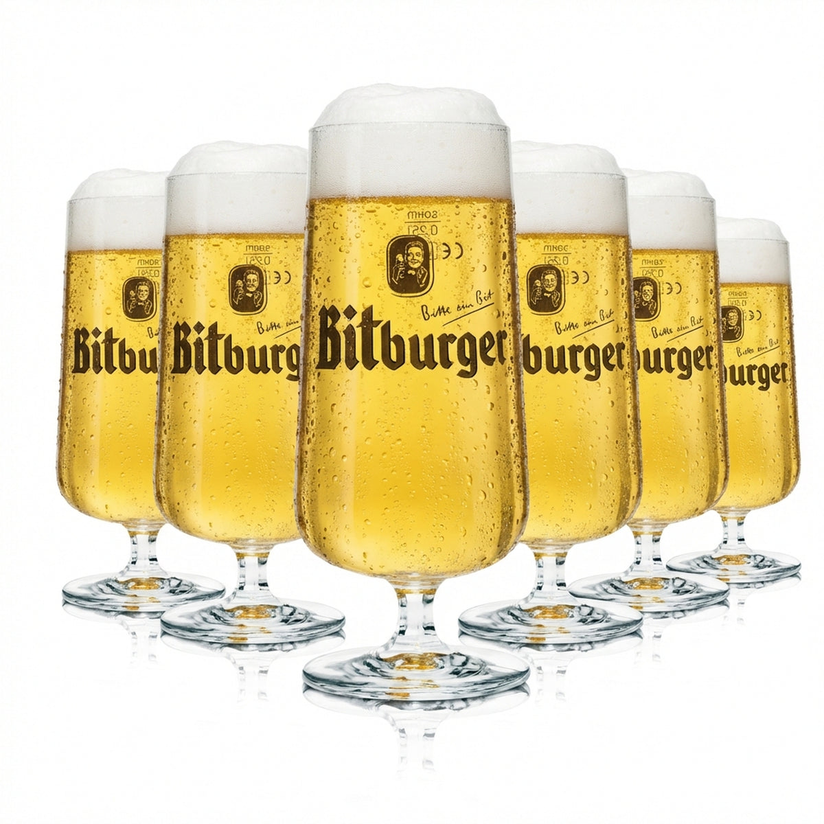 6x Bitburger Glass 0.25l Tulip Beer Pilsner Glasses, Restaurant-Calibrated, Pub, Bar