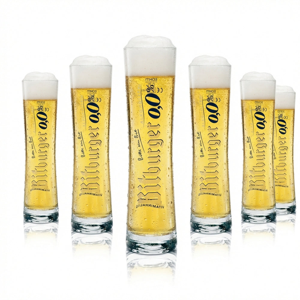 6x Bitburger Glass 0.2l Beer Trophy Glass Non-Alcoholic 0.0 Glasses Gastro Brewery