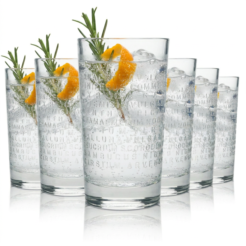 6x Botanist Glass 0.36l Gin and Tonic Long Drink Cocktail Fizz Contour Glasses Islay UK