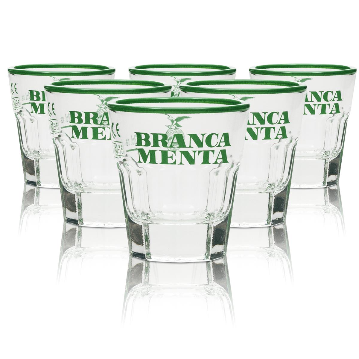 6x Branca Menta liqueur glass 2cl shot glass with green rim