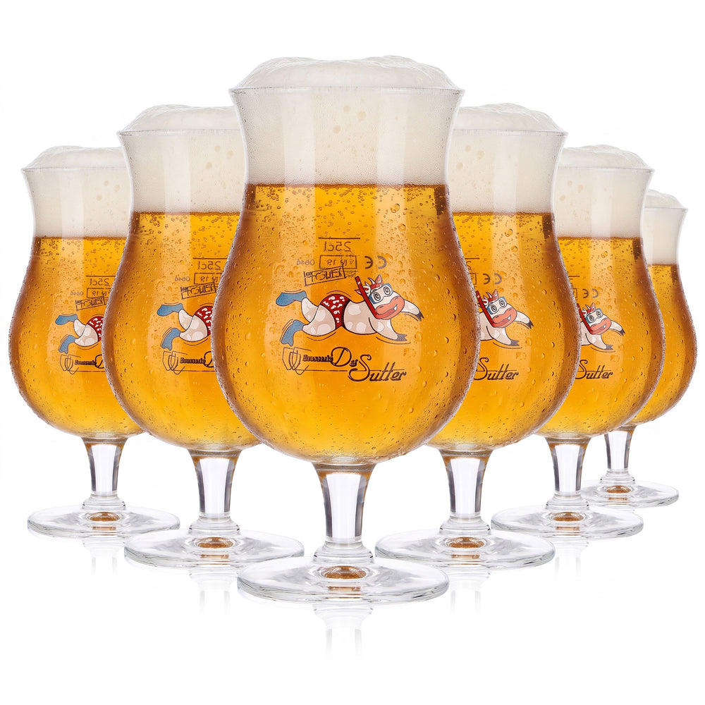 6 Brasserie De Sutter Beer Glasses, 0.25 L, Craft Beer Glasses with Floating Cow Design (Set of 6)