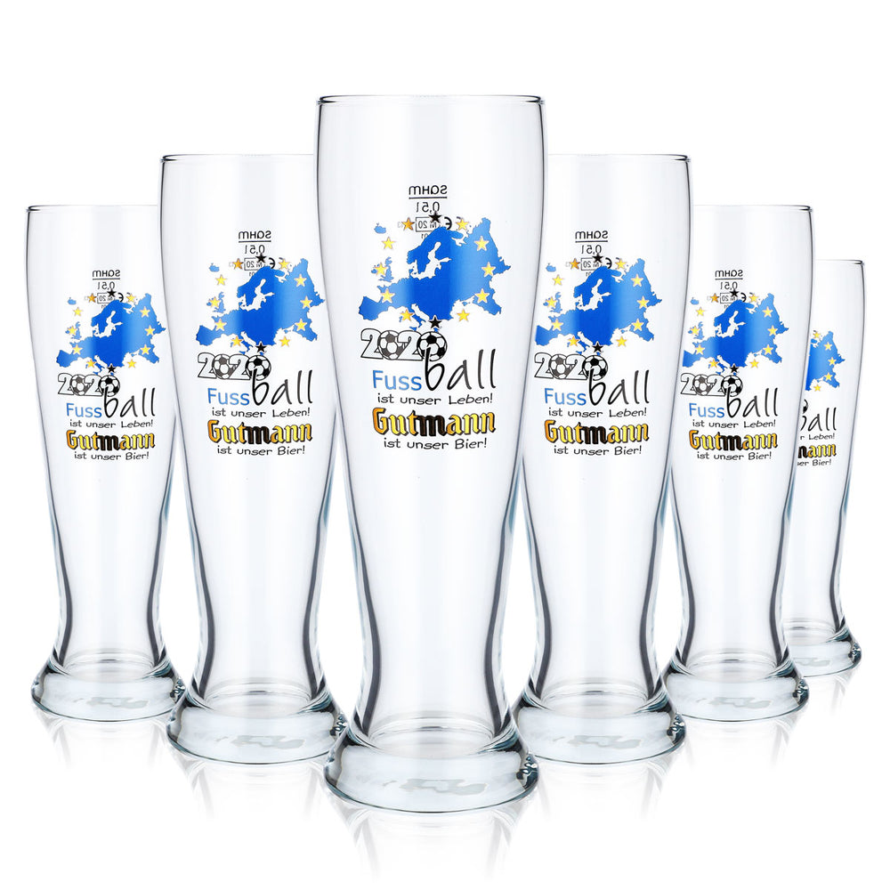 6x Gutmann Titting Brewery Beer Glass 0.5l Wheat Beer Glass Soccer 2020