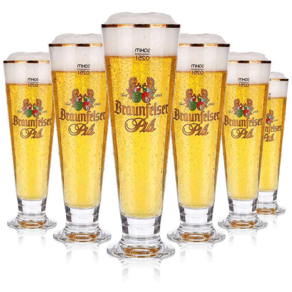 6 Braunfelser Beer Glasses, 0.25 L, Gold-Rimmed Pils Sahm (Set of 6)
