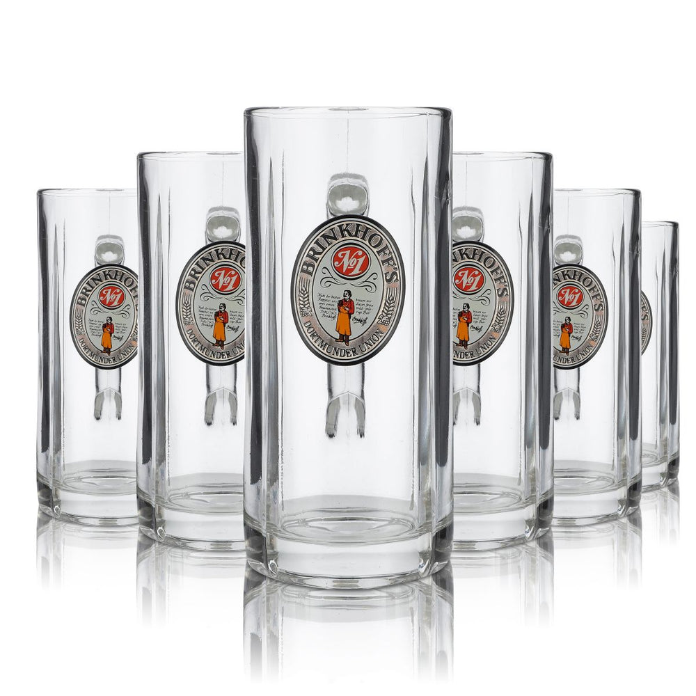 6x Brinkhoffs Glass 0.5l Beer Mug Glass Set Relief Fidenza Tankard Seidel
