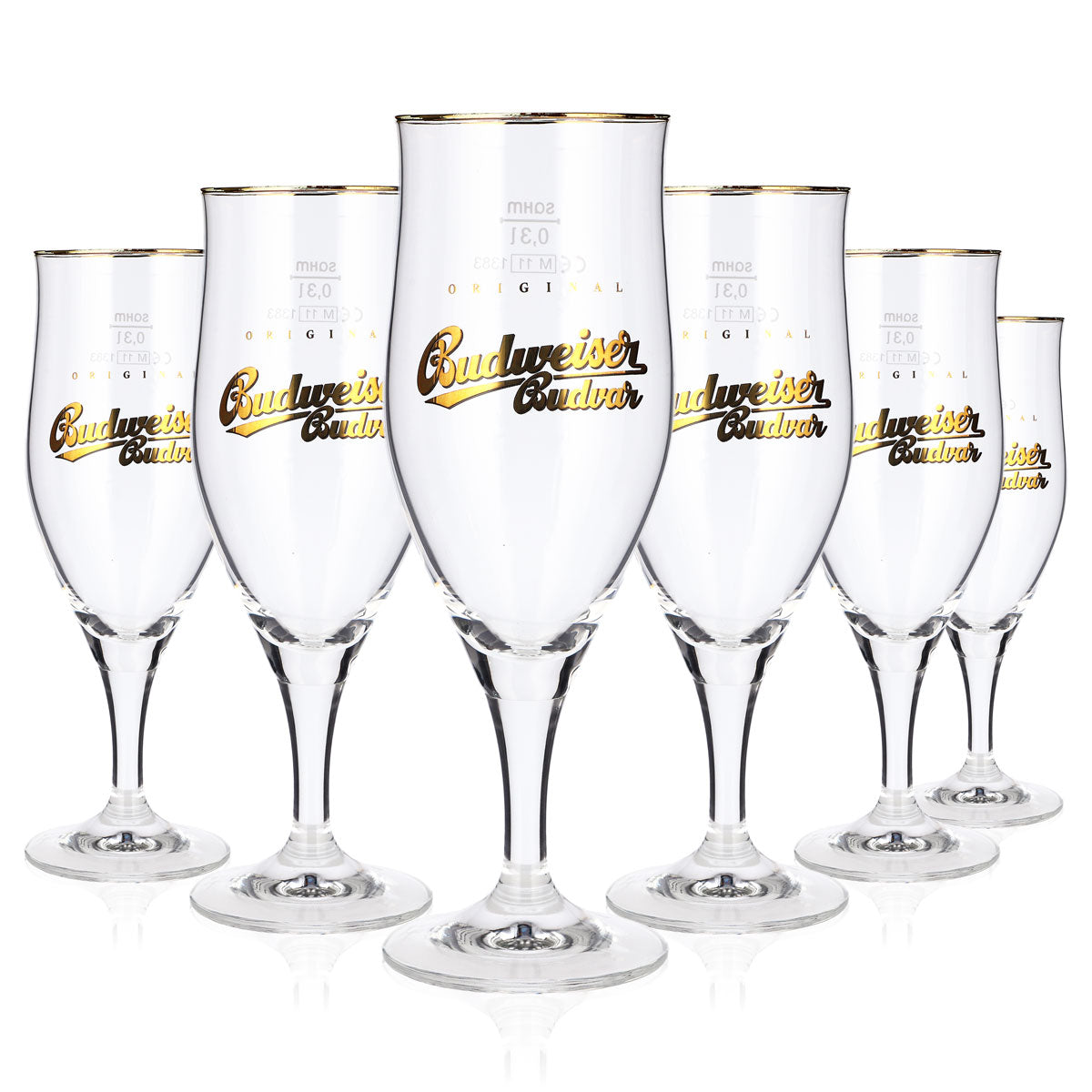 6 Budweiser Beer Glasses, 0.3 L, Gold-Rimmed, Sahm Tulip Beer Glasses