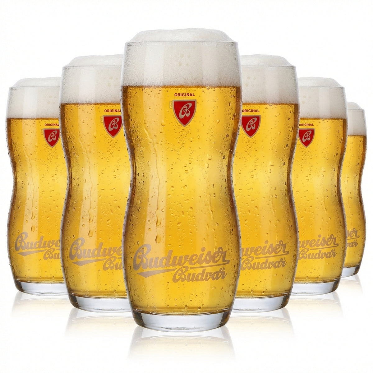 6x Budweiser Beer Glass 0.5L Contoured Glass Beer Glasses Designer Glasses Budvar