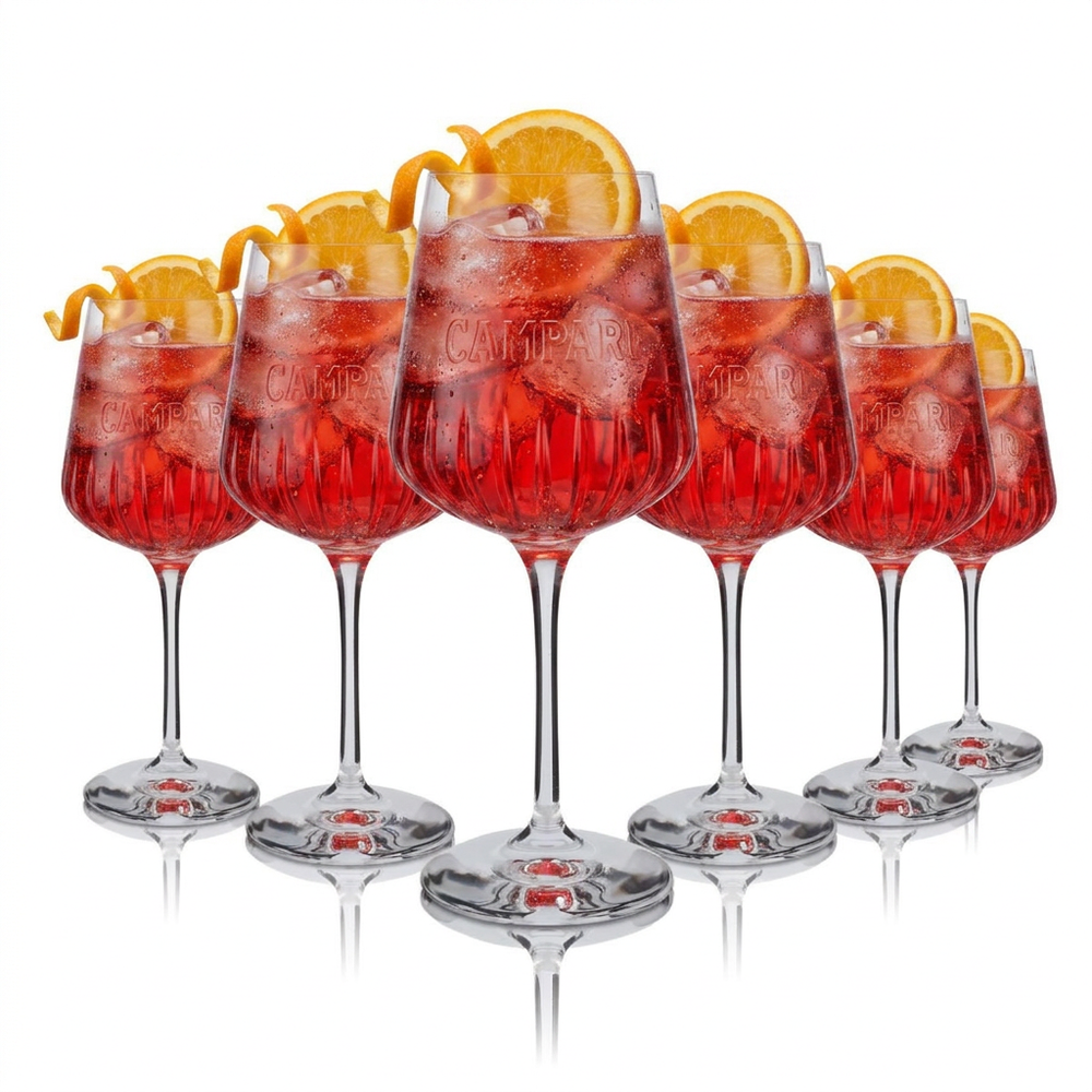 6x Campari Glass 0.49l Milano Signature Relief Glasses Set Spritz Bespoke Aperitif