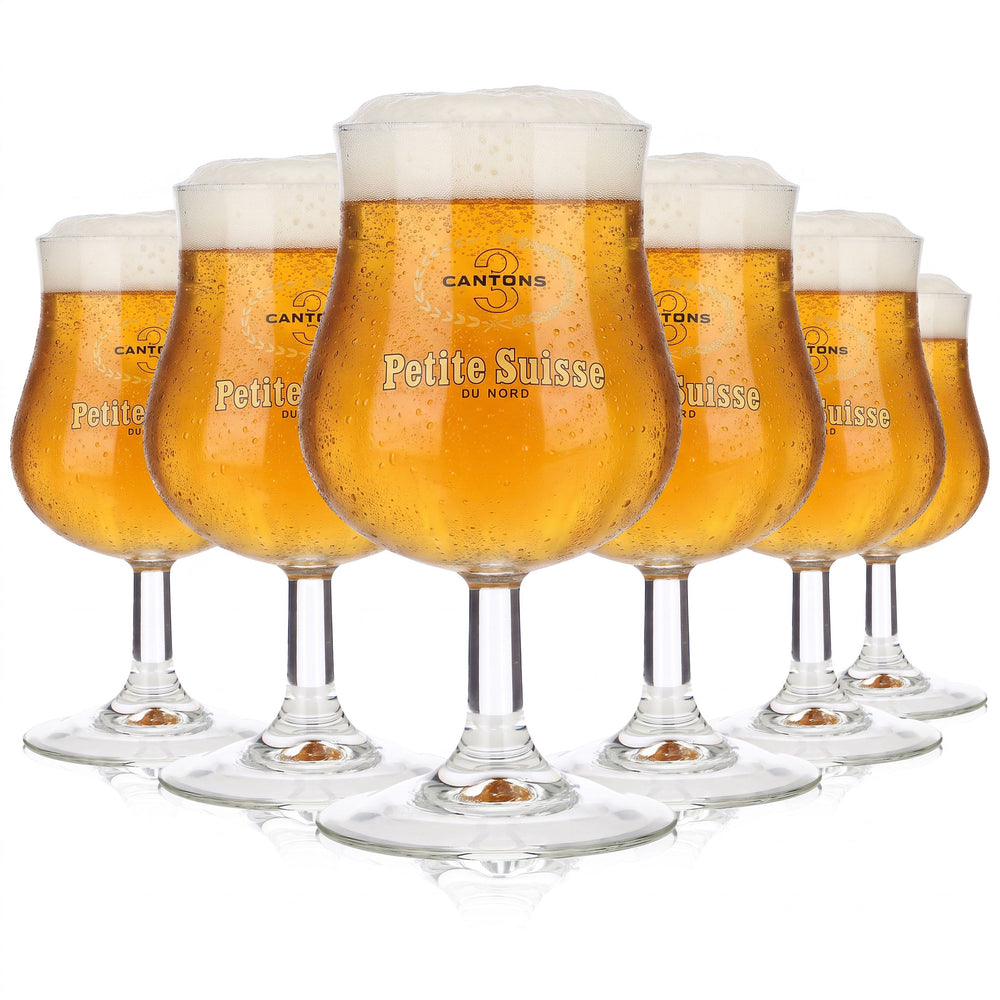 6 Canton 3 Petite Suisse Beer Glasses, 0.37 L, Tulip-Shaped, "Du Nord" Yellow (Set of 6)