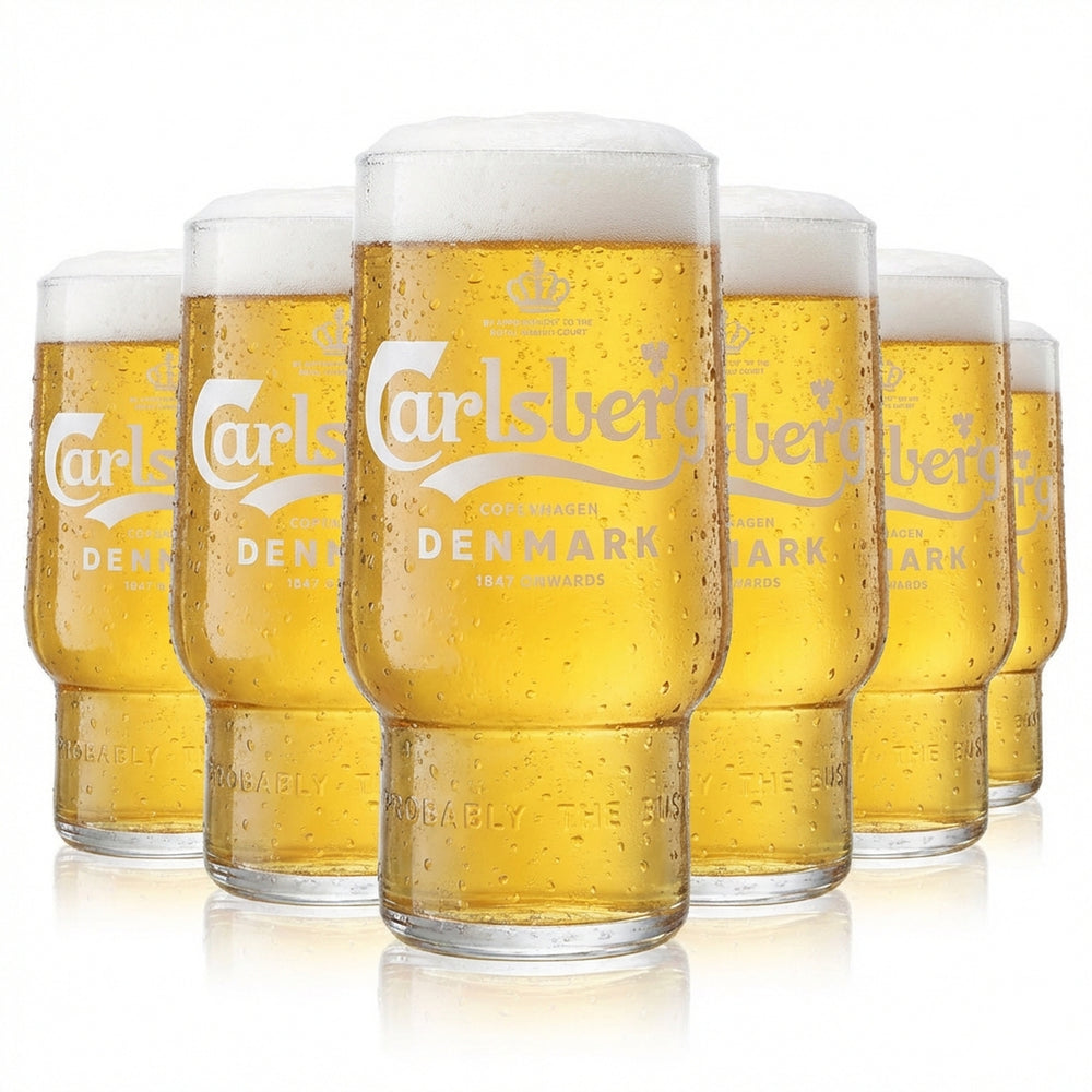 6x Carlsberg Beer Glass 0.5l Beer Glasses Tumbler Beer Glass Mug White Logo