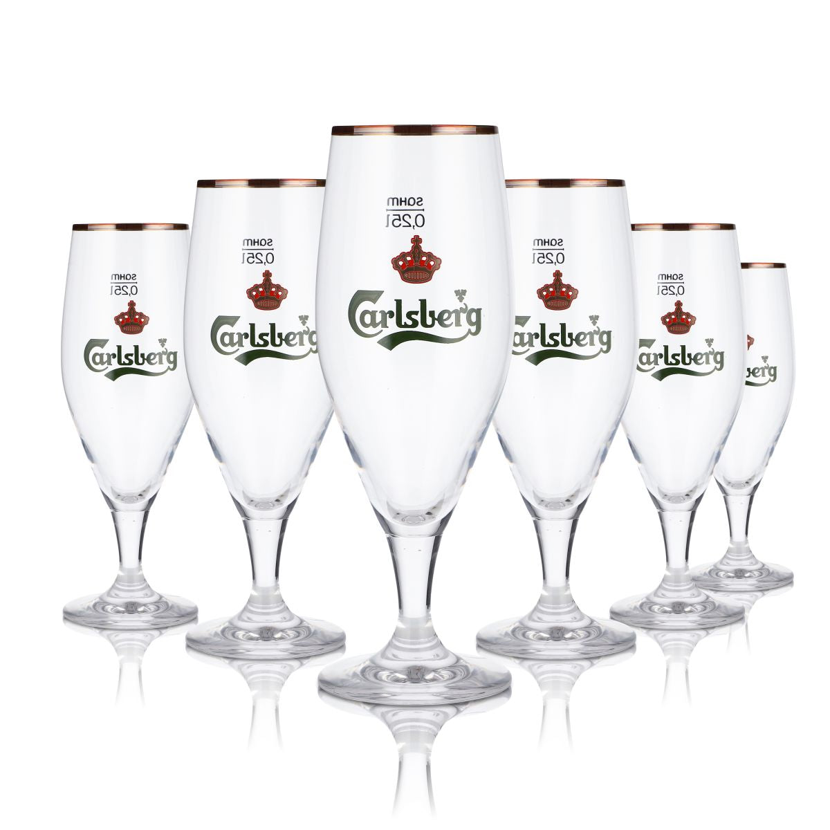 6x Carlsberg Glass 0.25l Tulip Beer Glasses with Gold Rim Set Brewery Denmark