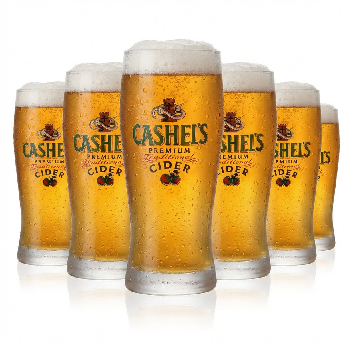 6x Cashels Glass 0.4l Glasses, fully satin-finished Irish Beer Milk Glass