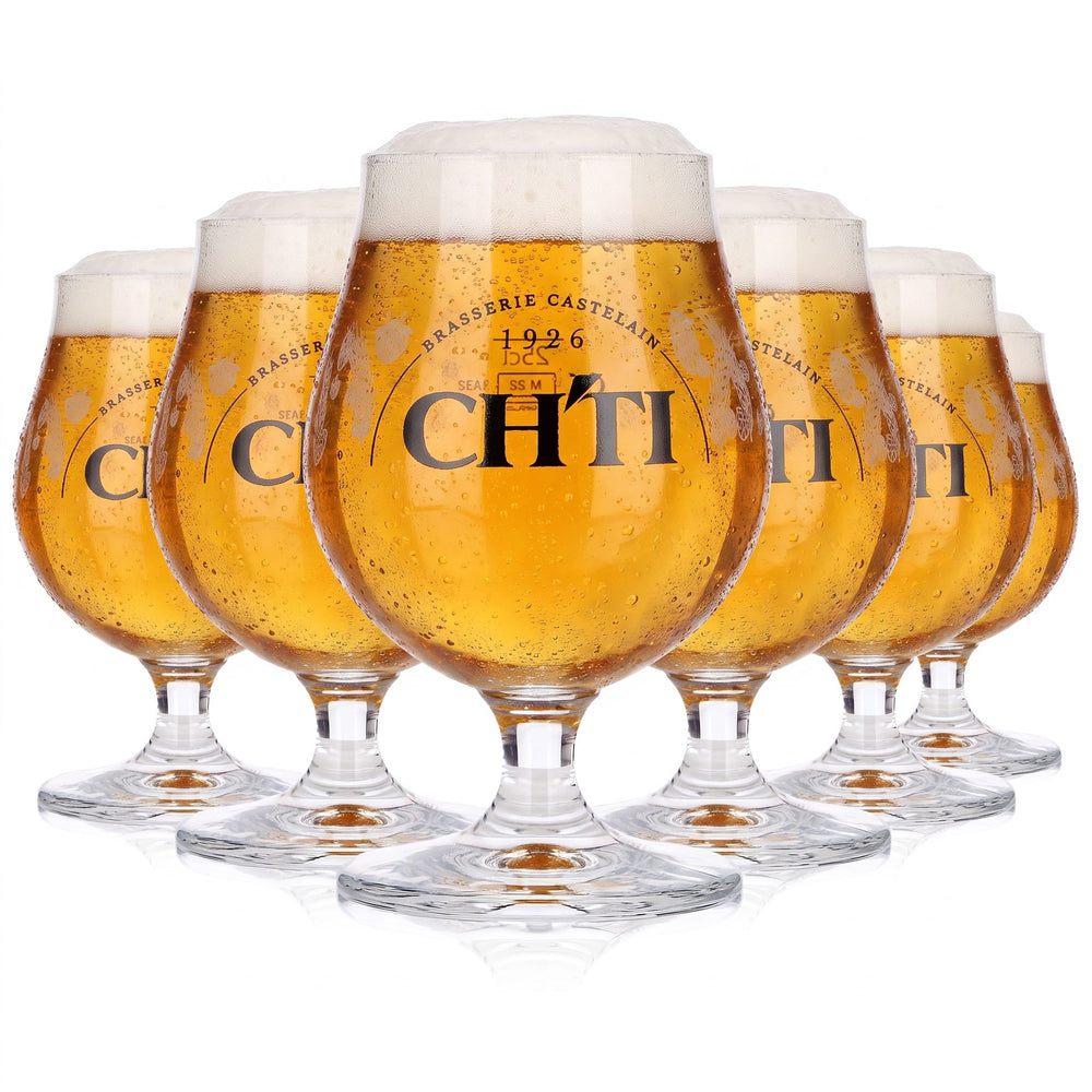 Set of 6 Castelain Beer Glasses, 0.25 L, Tulip-Shaped, CH'TI 1926 Wheat Beer Design