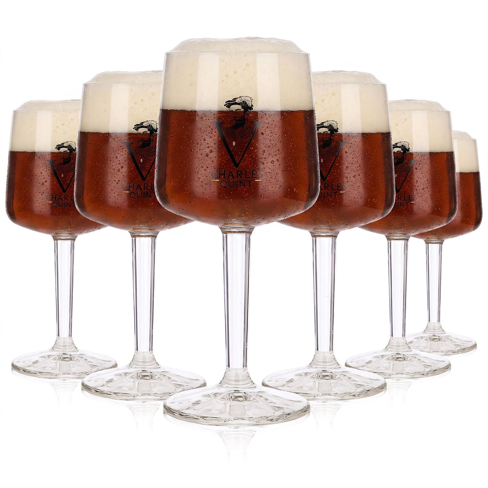 6 Charles Quint Beer Glasses, 0.25 L, Goblet-Style, Rectangular Stem, Ayano