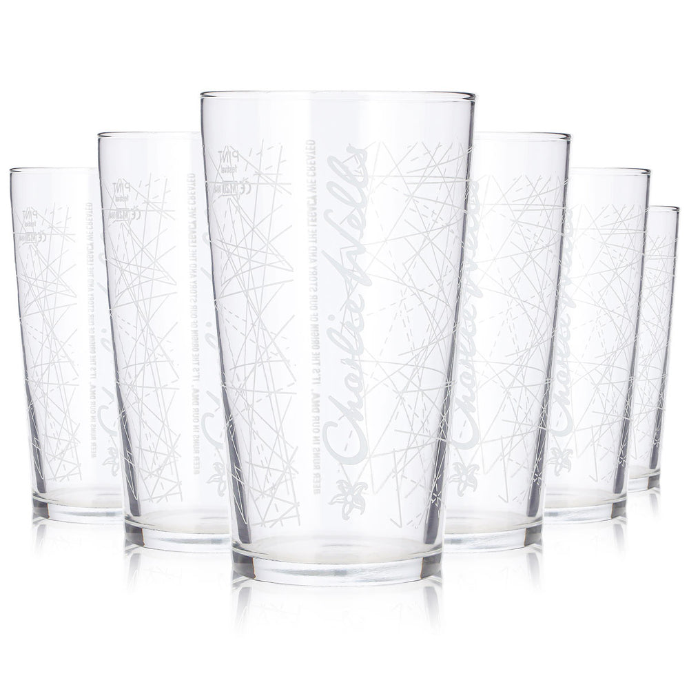 6 Charlie Wells Beer Glasses, 1-Pint Mugs, Festival Beer Glasses, Goblet Glasses (Set of 6)