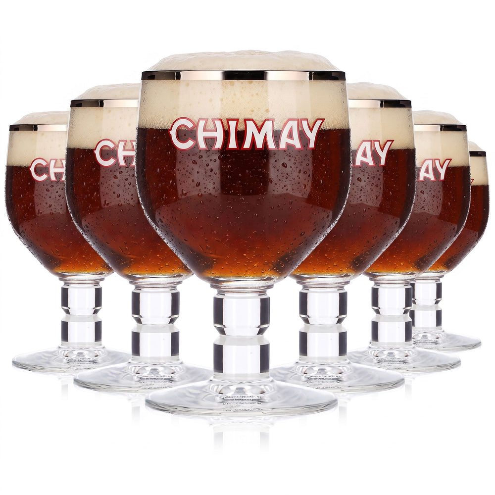 6 Chimay Beer Glasses, 0.18 L, Goblet, Silver Rim, Belgium