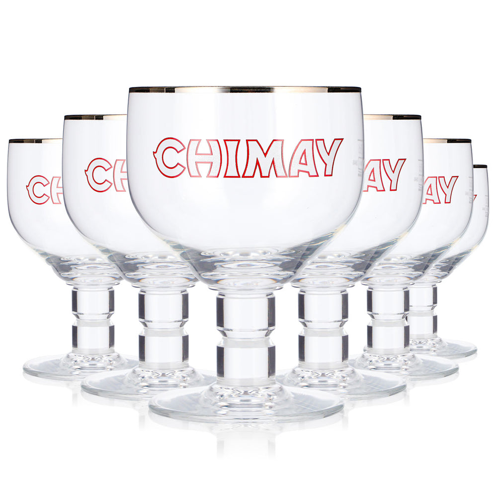 6 Chimay Beer Glasses, 0.25 L, Goblet, Silver Rim, Belgium (Set of 6)