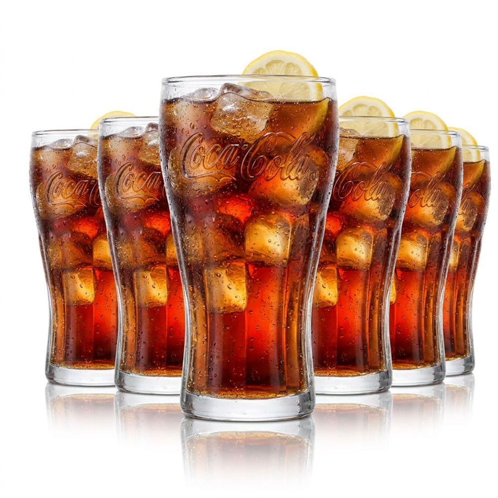 6x Coca Cola contour glass 0.2l cup glasses soft drink soda mix calibrated catering