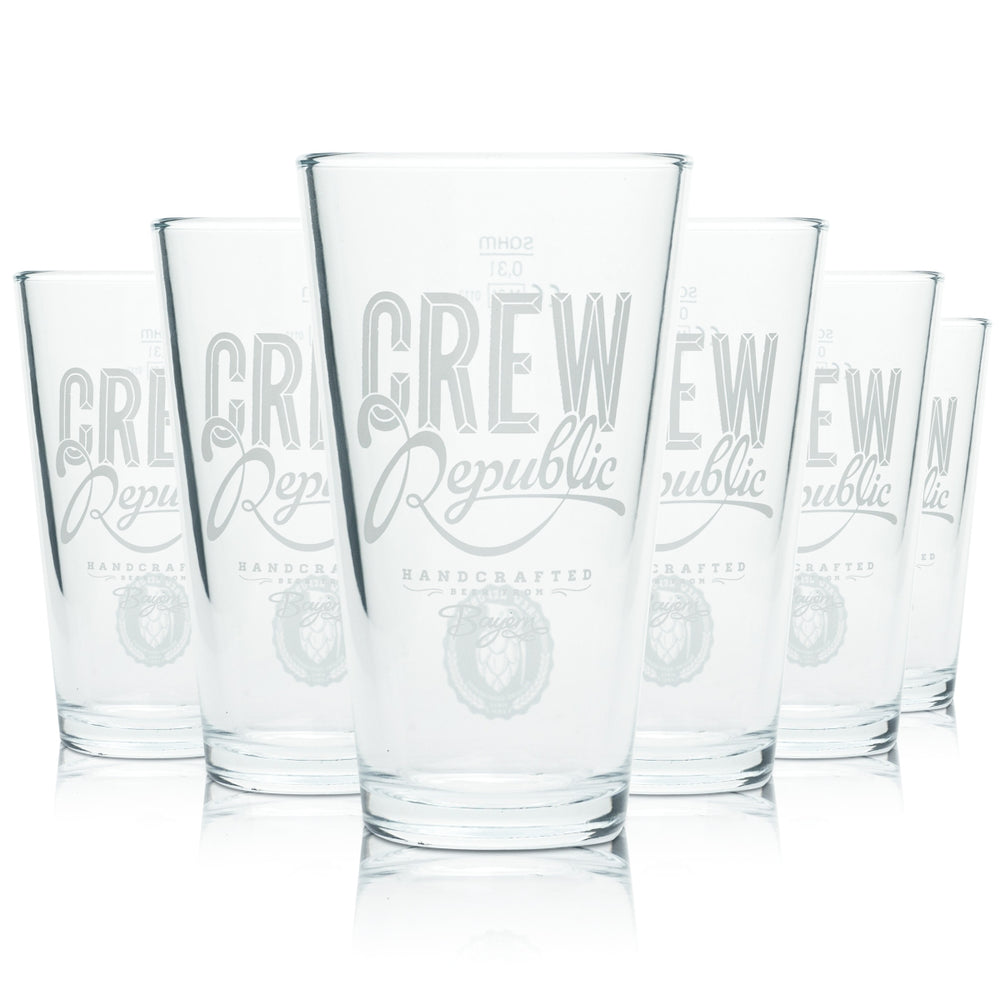 6x Crew Republic Beer Glass 0.3l Mug American Lager Beer Glasses Frankonia Bar