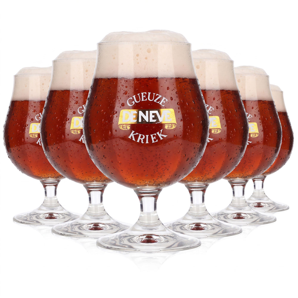 6 De Neve Beer Glasses, 0.25 L, Tulip Shape, Gold Logo, White Lettering (Set of 6)