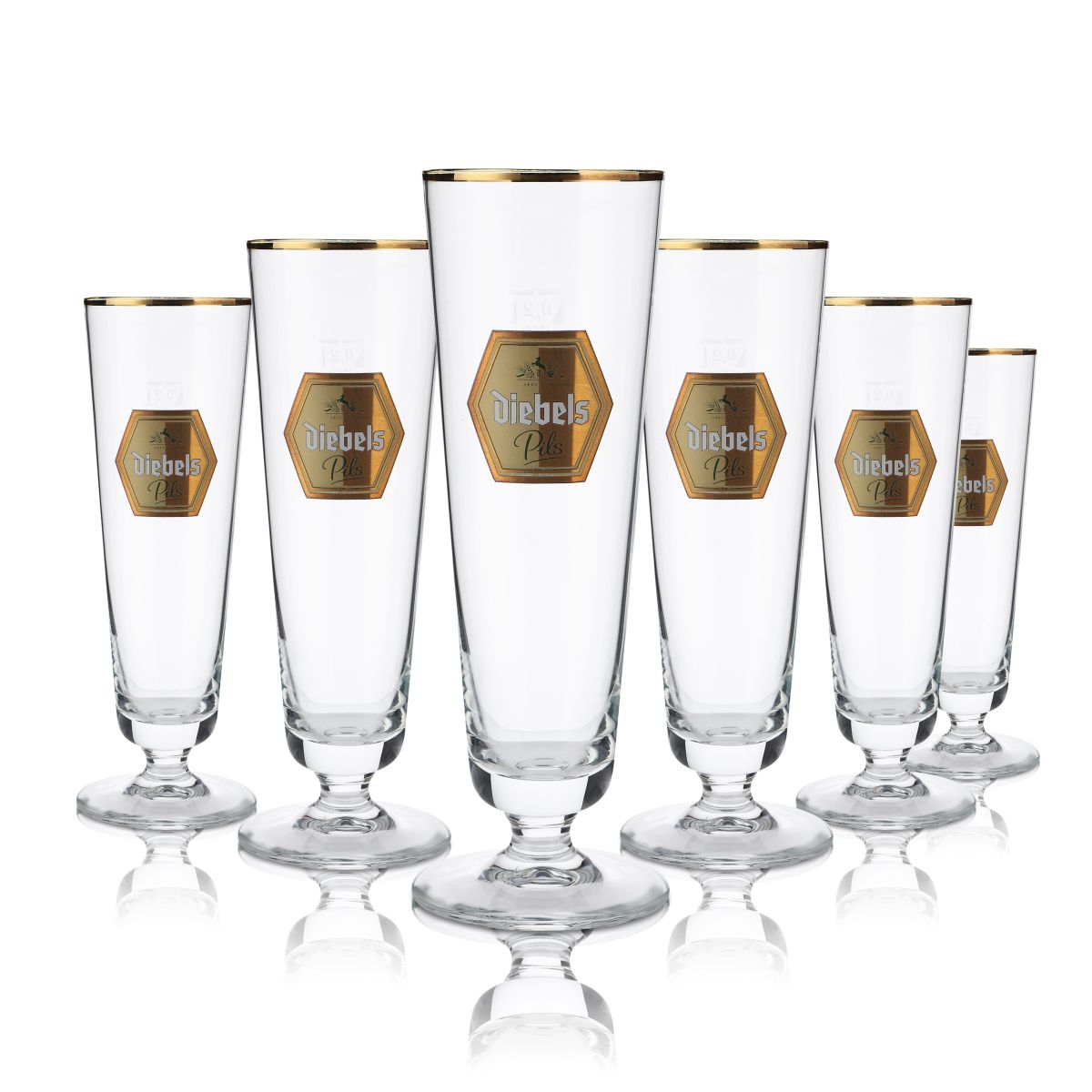 6x Diebels beer glass 0.2l goblet glass Pilstulpe gold rim glasses set brewery gastro