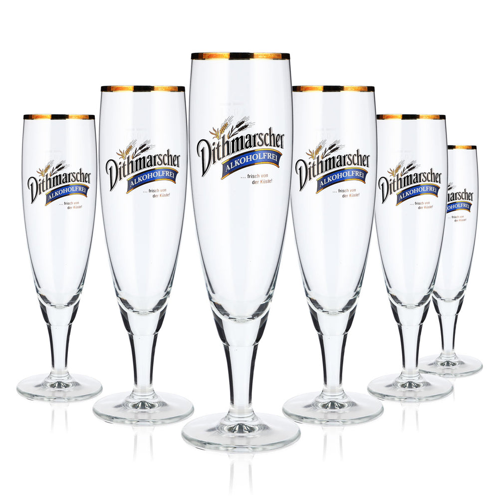 6 Dithmarscher Beer Glasses, 0.2 L, Goblet-Style, Non-Alcoholic, Gold Rim, Ritzenhoff (Set of 6)