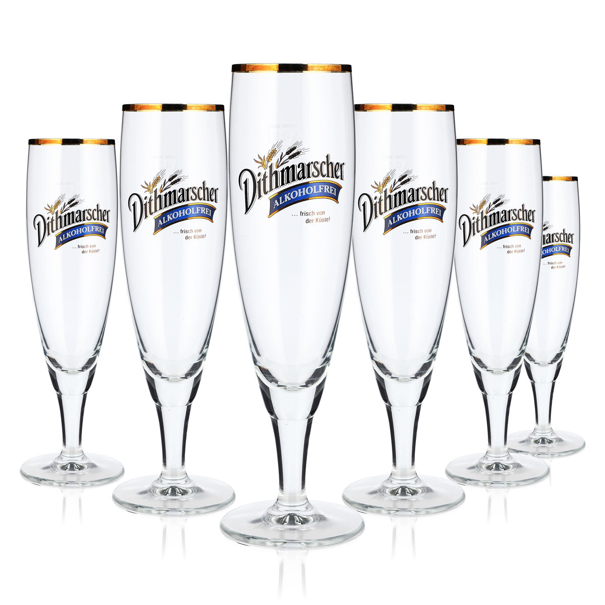 6 Dithmarscher Beer Glasses, 0.2 L, Goblet-Style, Non-Alcoholic, Gold Rim, Ritzenhoff (Set of 6)