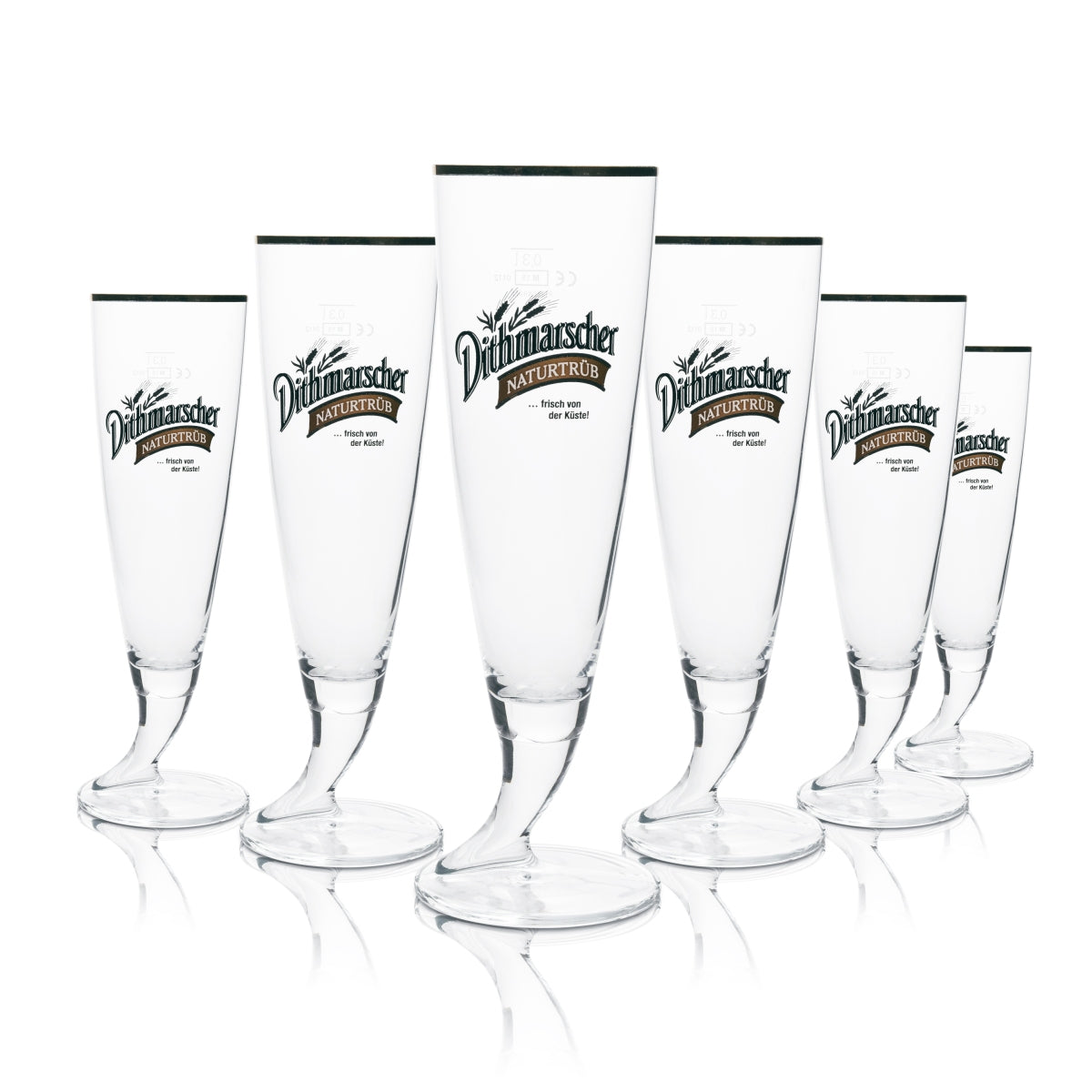 6x Dithmarscher Beer Glass Pilsener 0.3l Naturally Cloudy Horn Gold Rim Ritzenhoff