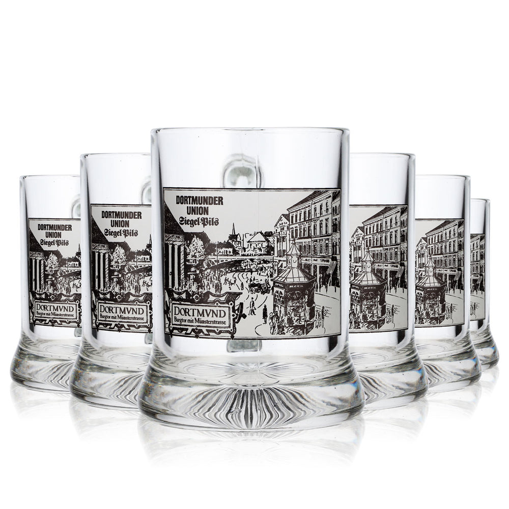 6x Dortmunder Union Beer Glasses, 0.28 L, "Siegel Pils," Burgtor, Münstertor (Set of 6)