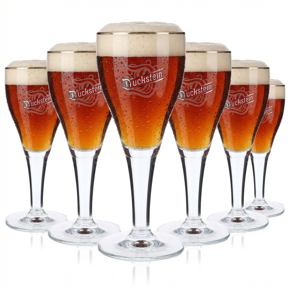 6x Duckstein beer glasses, 0.25 l, goblet shape, platinum rim, large Harz logo