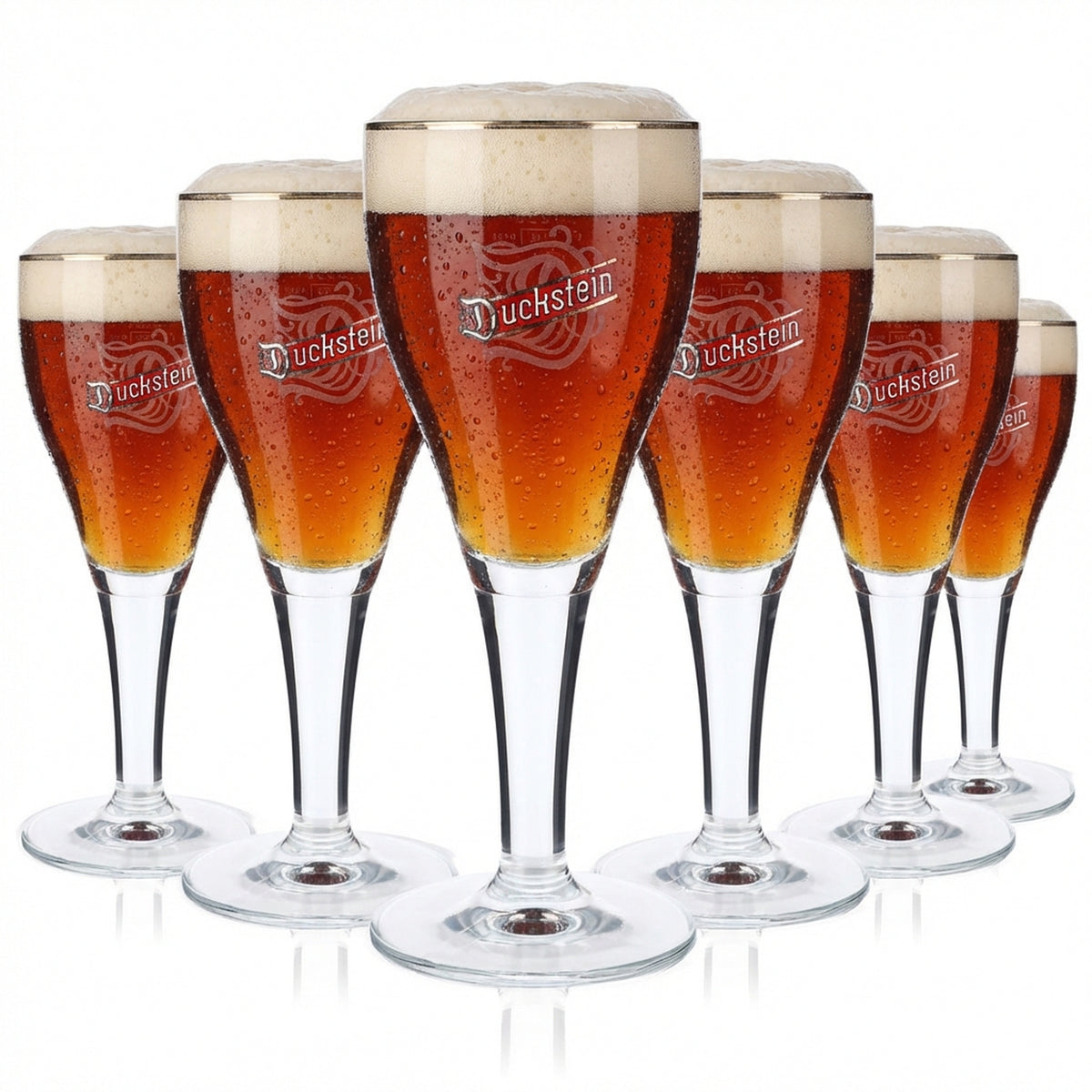 6x Duckstein beer glasses, 0.25 l, goblet shape, platinum rim, large Harz logo