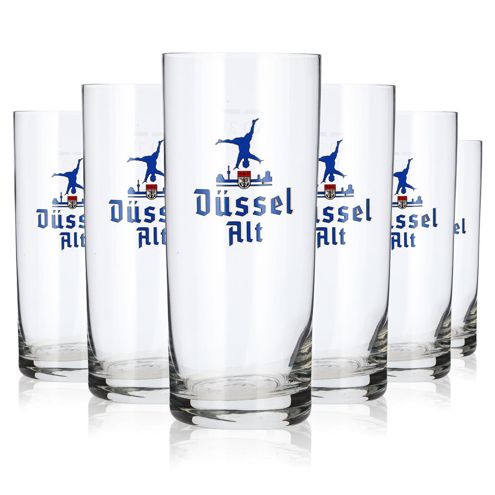 6x Düssel Alt Beer Glass, 0.3 L, Kölsch-Style Glass with Blue Logo (Set of 6)