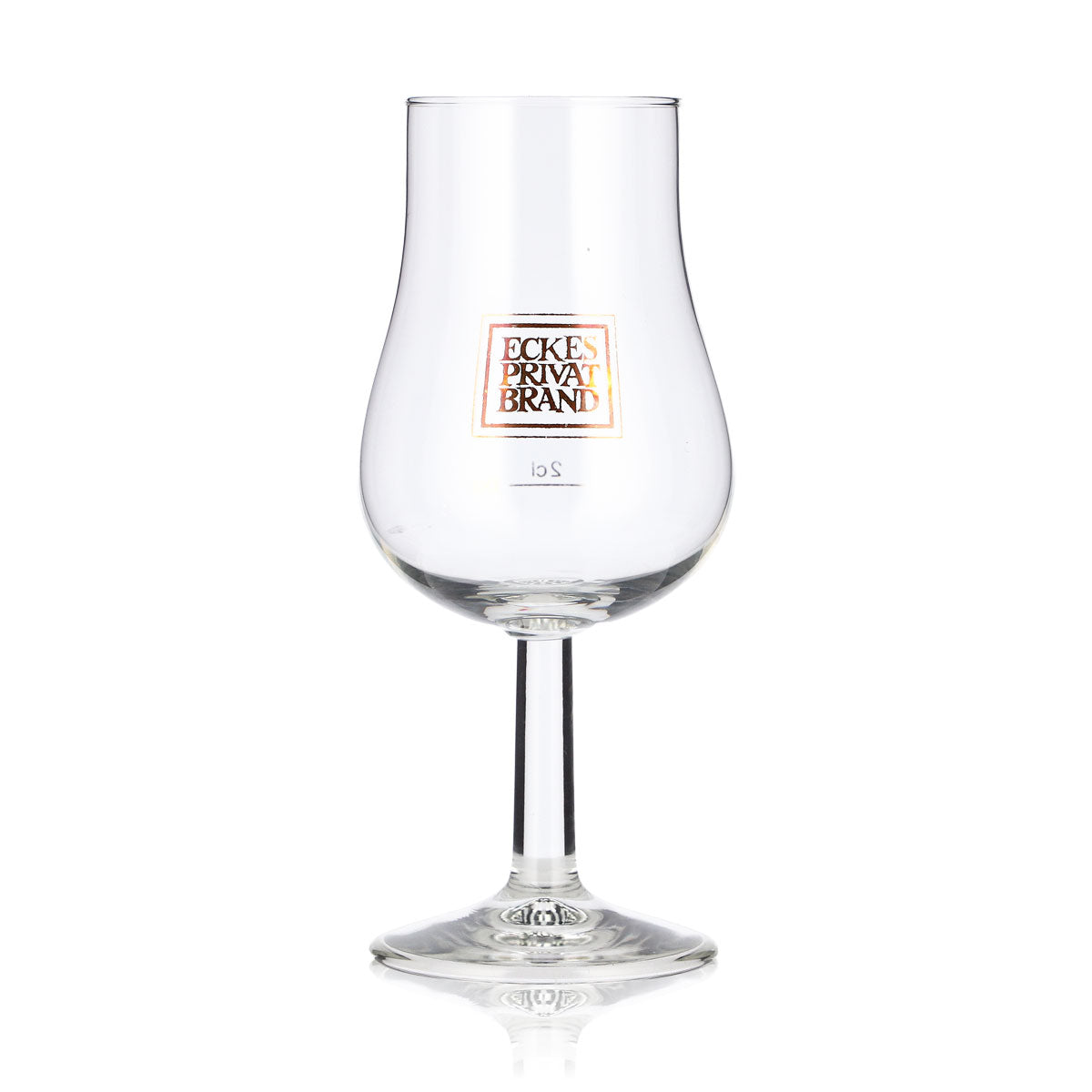 6 Eckes Brandy Glasses, 2 cl, Tulip Shape, Brown Logo, Böckling Privat Brand – View 2
