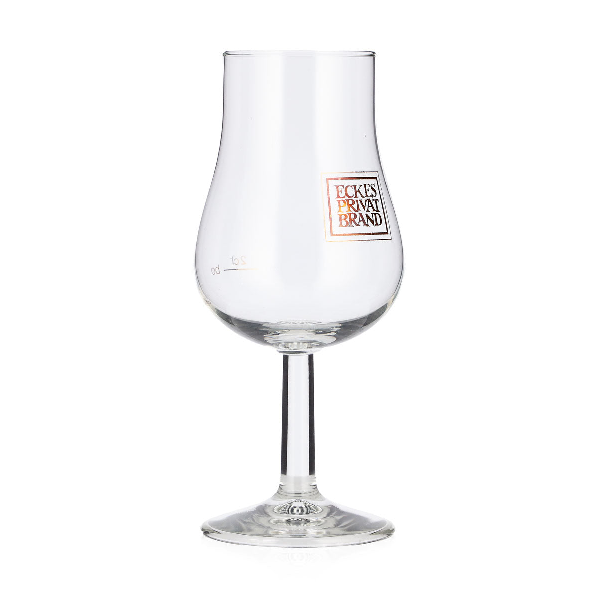 6 Eckes Brandy Glasses, 2 cl, Tulip Shape, Brown Logo, Böckling Privat Brand – View 3
