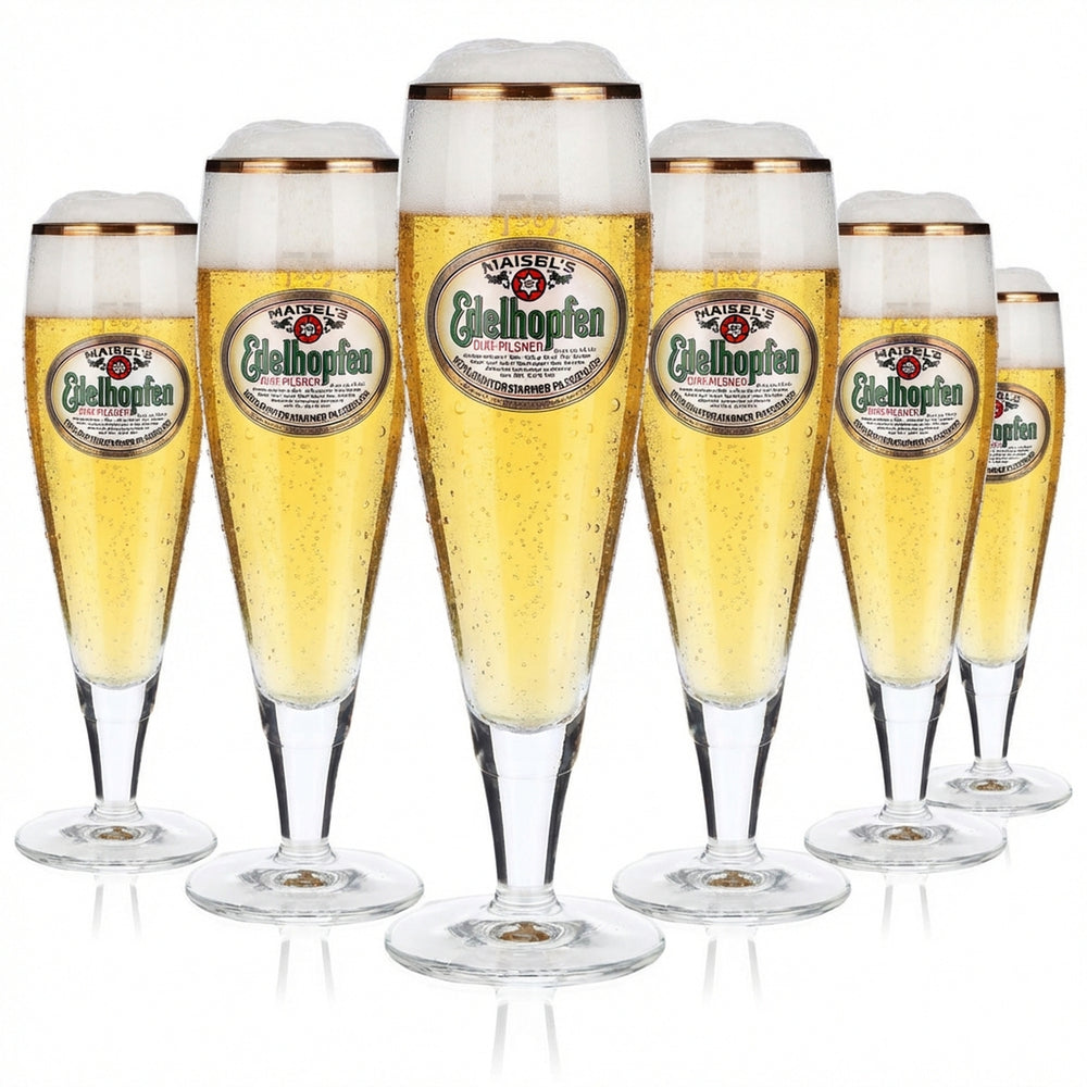 6x Edelhopfen beer glasses 0.2l goblet glasses with gold rim Sahm Alba