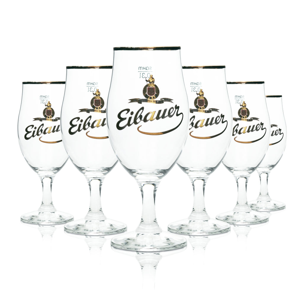 6x Eibauer beer glass trophy 0.3 l gold rim Rastal tulip glasses Pilsner stemmed glass Bar